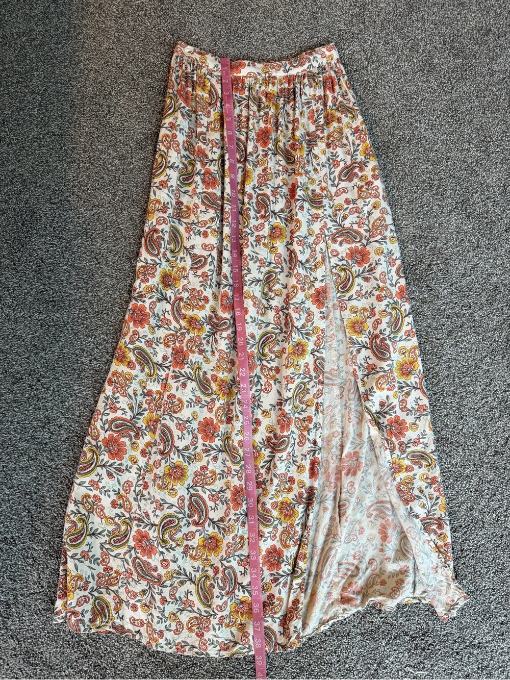 Patrons of Peace Paisley Floral Maxi Skirt XS Boho Side Slit Rayon - Picture 4 of 8